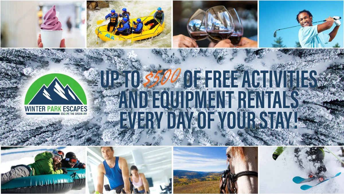 A vibrant collage of activities including rafting, golfing, skiing, horseback riding, wine tasting, and family-friendly adventures, all set in inviting indoor and outdoor settings. The image radiates energy and the promise of curated, memorable experiences for guests of all ages.